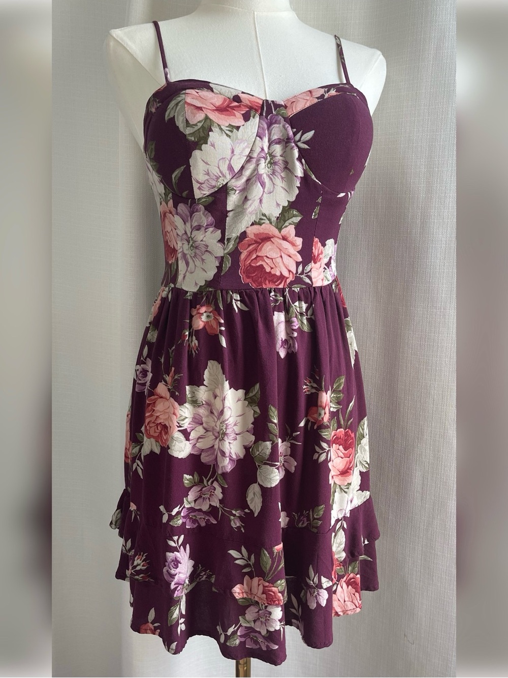Whimsigoth Moody Floral Sweetheart Bustier Smocked Pocket Mini Dress S Boho - Picture 4 of 12